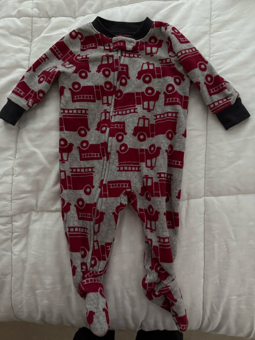 Carter's Gray and Red Firetruck Footed One-Piece